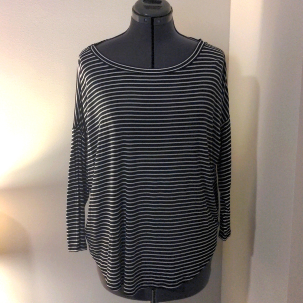 Loft Black & White Striped Long Sleeve Tee